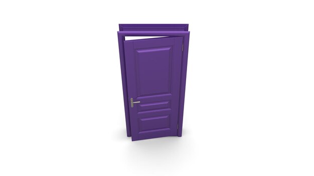 Purple door Creative illustration of open closed door entrance realistic doorway isolated on background 3d