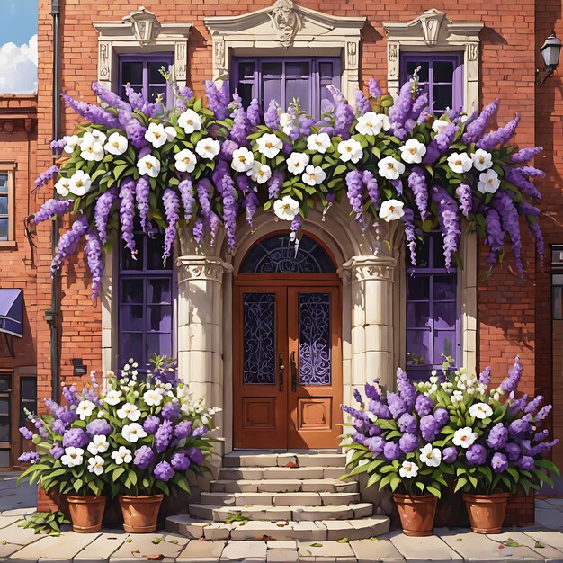 a purple door with flowers on it and a purple door with the word on it