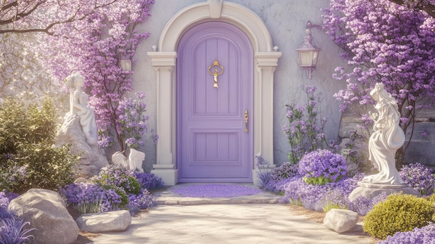 a purple door with a purple door and a purple door