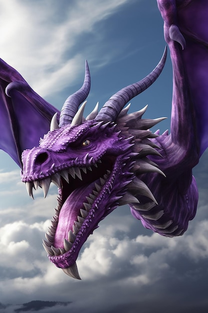 A purple dragon flying in the sky