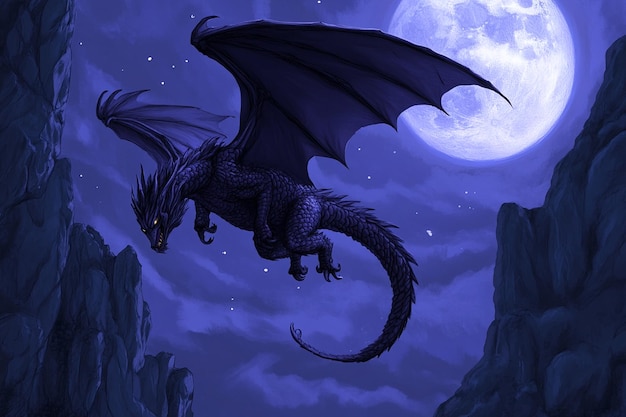 Photo purple dragon flying through the night sky