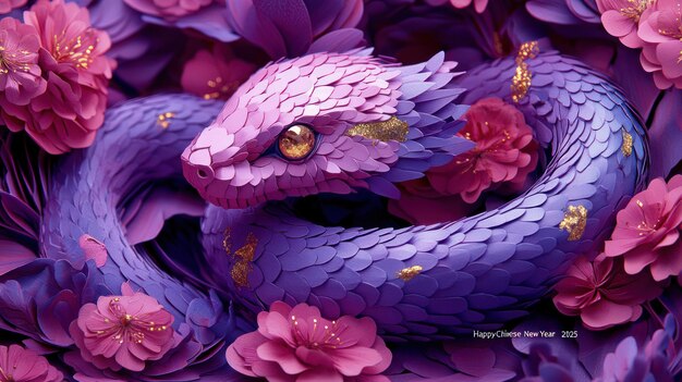 Photo a purple dragon with flowers and a gold bead on it