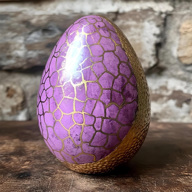 Photo a purple egg with a gold rim sits on a