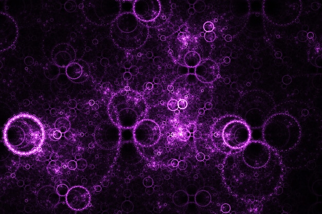 Purple electrical bubbles. Abstract fractal design. black background.