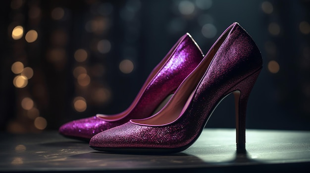 Purple elegant sequined women's pumps with heels Generative AI