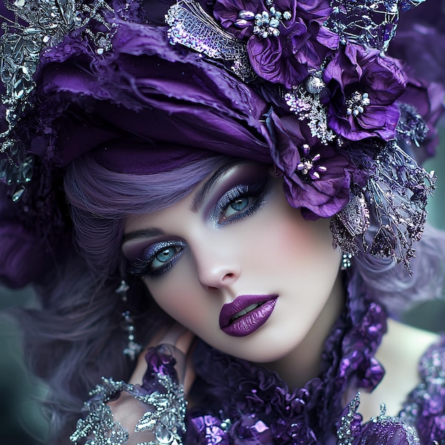 Purple Fantasy Portrait of a Woman in a Flower Crown