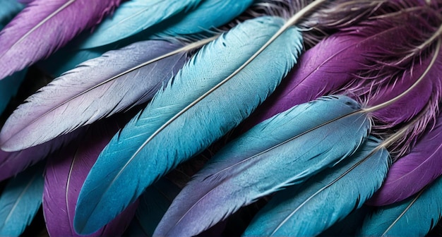 Photo a purple feather with purple and blue feathers