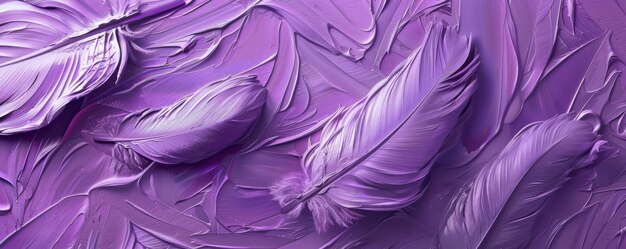 Photo purple feathers on textured purple paint background for abstract art and design