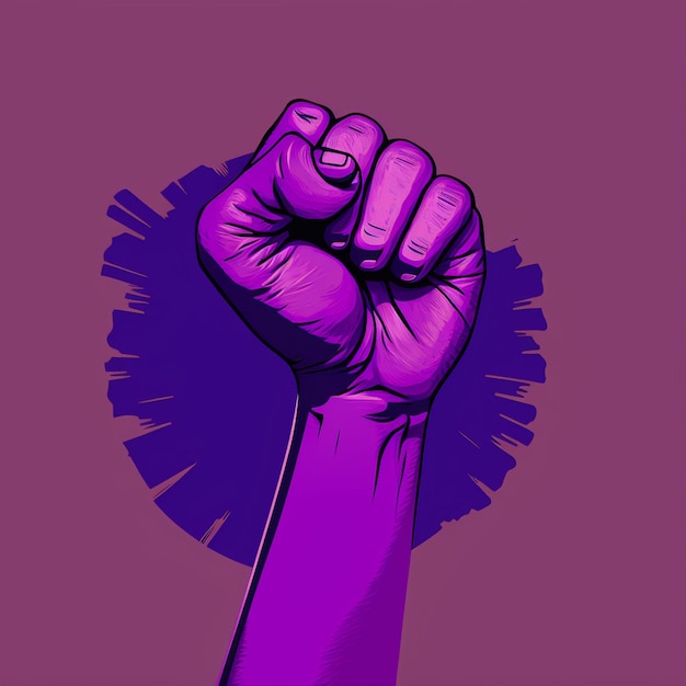 A purple fist with the word " on it " on the front.