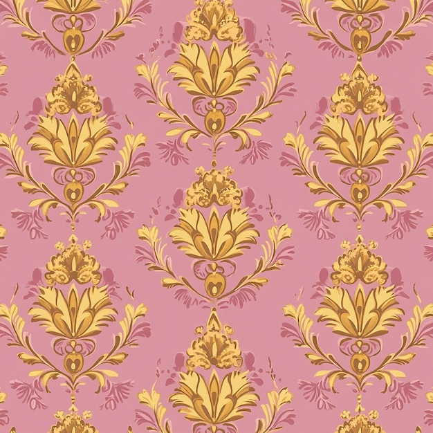 Photo a purple floral pattern with gold leaves and a gold floral pattern