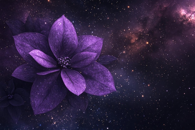 Purple flower 3D against a backdrop of swirling cosmic dust