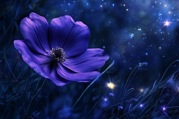 Purple flower 3D in a starry night sky