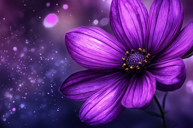 Purple flower 3D in a starry night sky