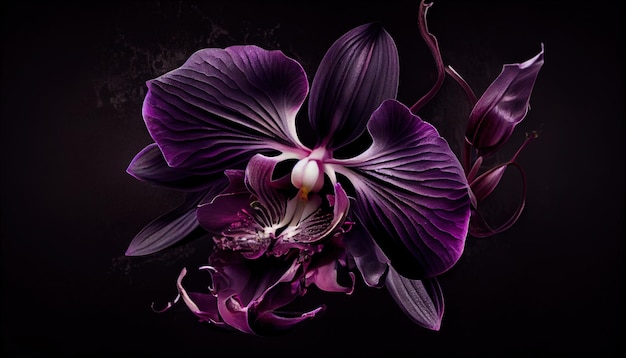 A purple flower on a black background generative AI