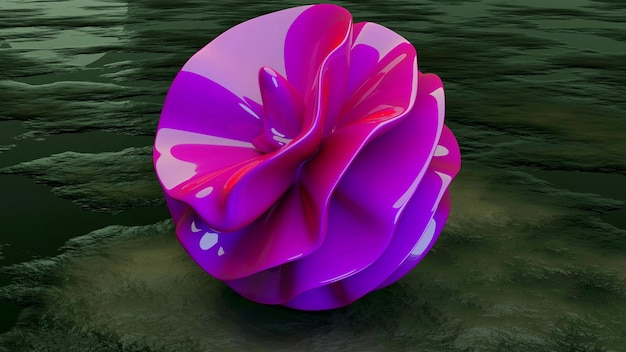 Purple flower on a black background in the moonlight Purple flowers pattern 3D illustration