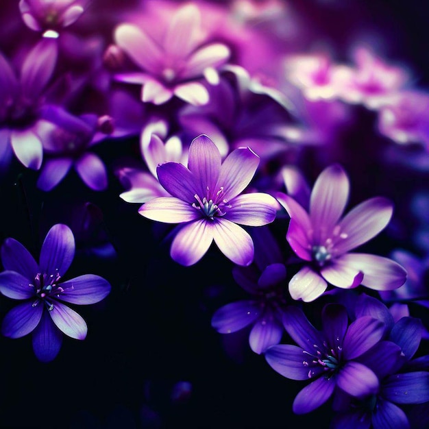 A purple flower is in a dark room.