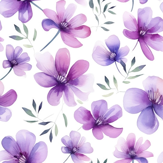 Purple Flower Seamless Patterns Watercolor Style