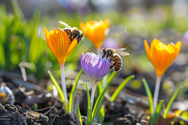 a purple flower with bees in it and purple flowers