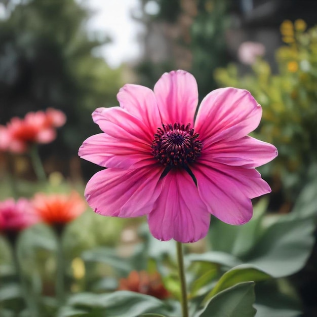 a purple flower with a black center and the center is purple