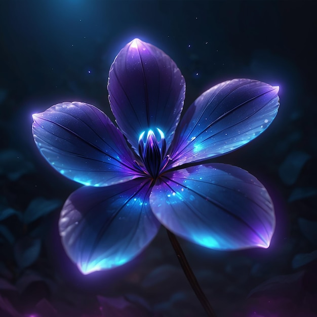 a purple flower with blue lights on it