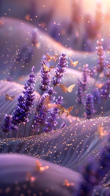 a purple flower with butterflies on it