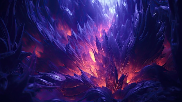 a purple flower with flames in the background