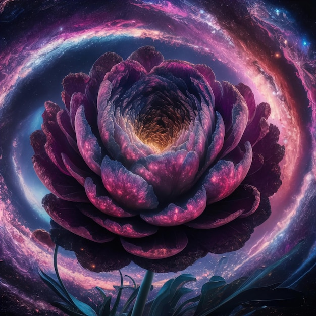 Photo a purple flower with a large eye in the middle of the galaxy