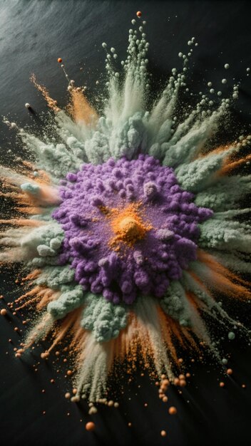 Photo a purple flower with orange and yellow fireworks in the middle