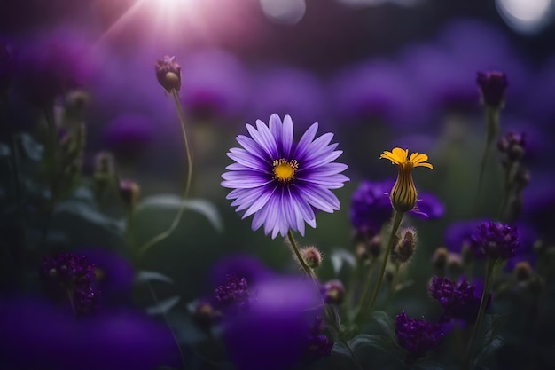 A purple flower with the word wild in the background