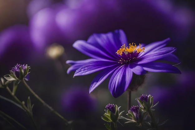 A purple flower with the word wild in the background