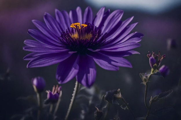 A purple flower with the word wild in the background