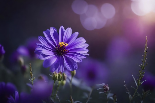 A purple flower with the word wild in the background