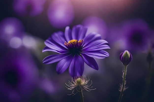 A purple flower with the word wild in the background