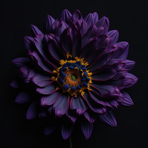 purple flower with yellow center on black background with dark background