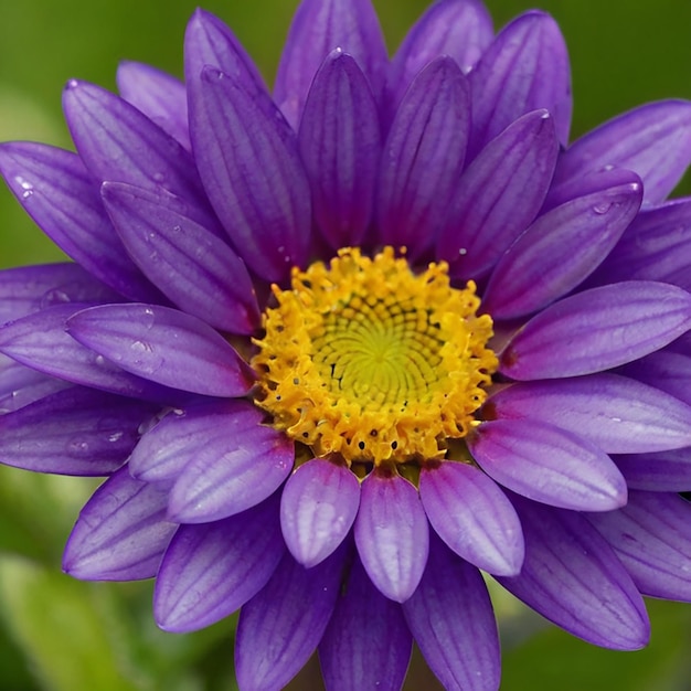 Photo purple flower with a yellow center that says quot blue quot on the center