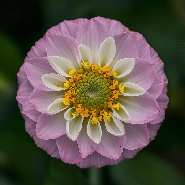 a purple flower with yellow center and white center