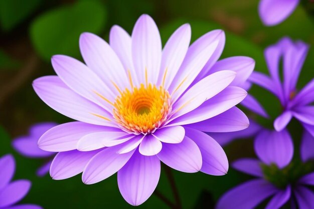 Photo purple flower with yellow center and yellow center