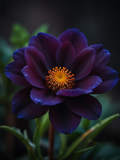 a purple flower with yellow dots on it