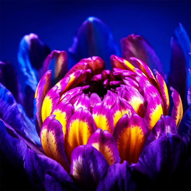 Photo a purple flower with yellow and orange petals