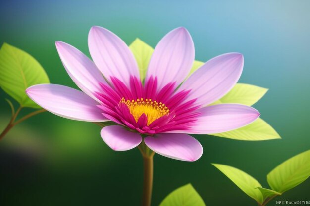 a purple flower with yellow petals and the word quot pink quot on the bottom