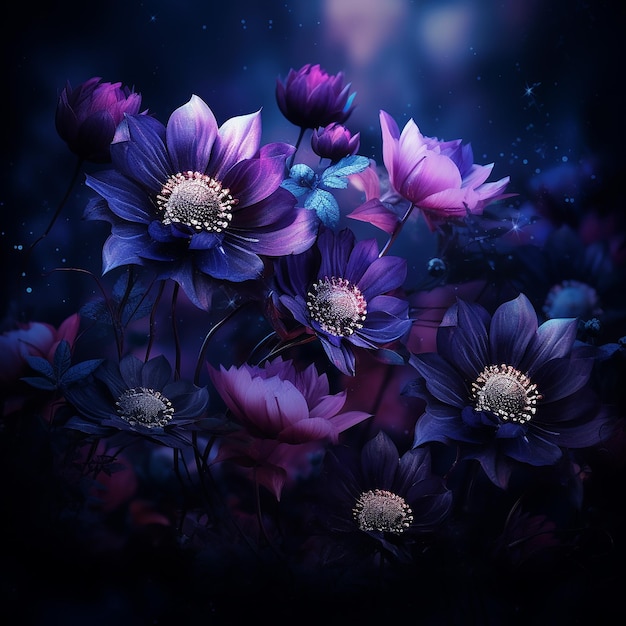 Purple Flowers Blooming Against a Dark Background