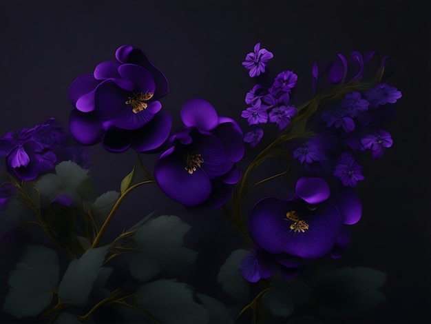 Purple flowers on a dark background generated by Ai