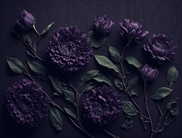 Purple flowers on a dark background