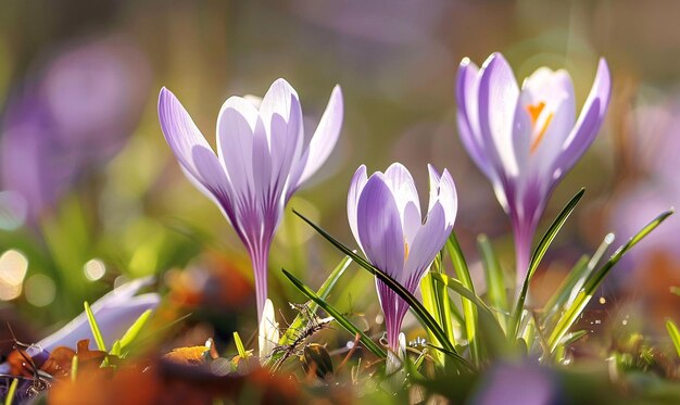 Photo purple flowers in a field of grass with a blurry background