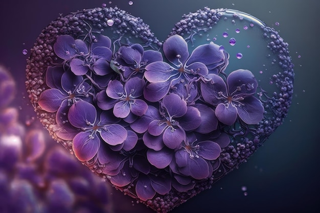 Purple flowers in a heart shape