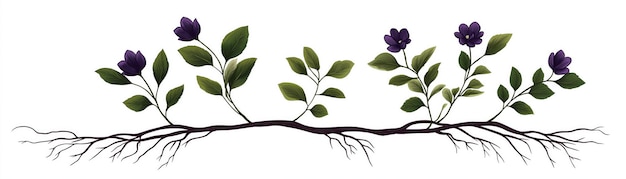 Photo purple flowers and lush green leaves branching out from deep roots