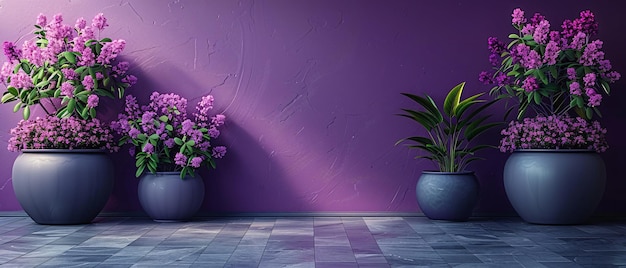 Purple Flowers in Pots Against Purple Wall Modern Interior Design Inspiration Purple Flowers in Pots