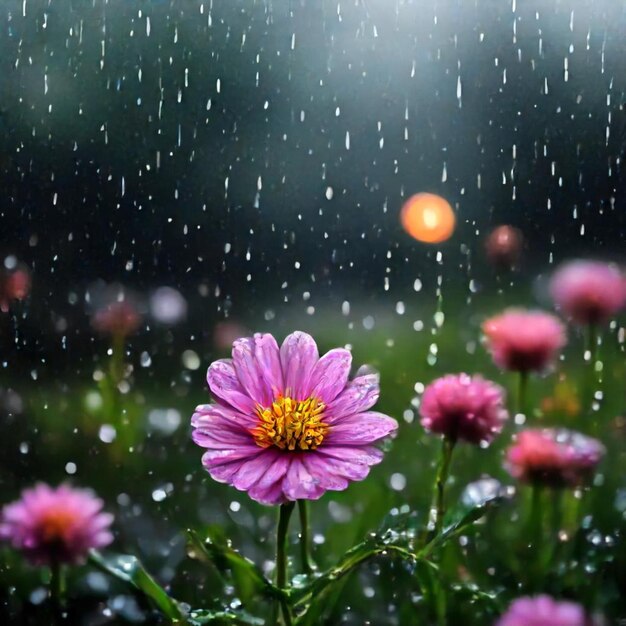 Photo purple flowers in the rain one of which is purple