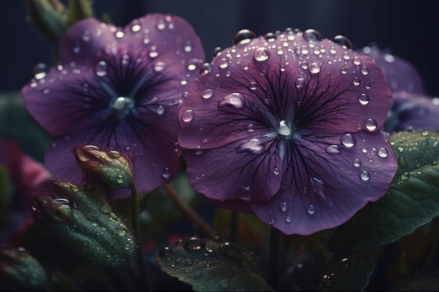 Purple flowers in the rain