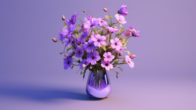 Purple flowers in a vase on a purple background